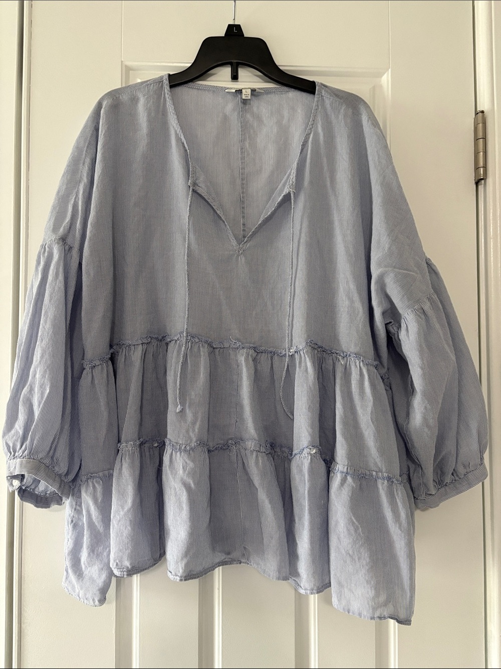 Lucky Brand Light Blue Tiered Peasant Blouse